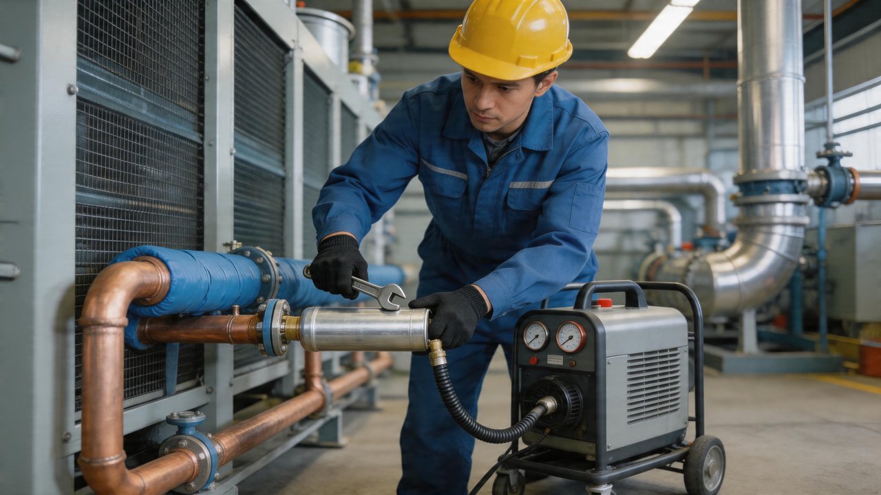 制冷维修师傅更换干燥过滤器