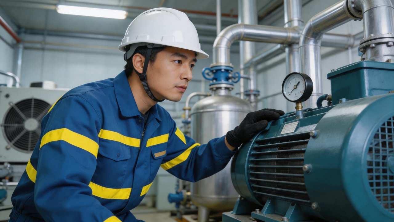 冷库维修工程师检查设备