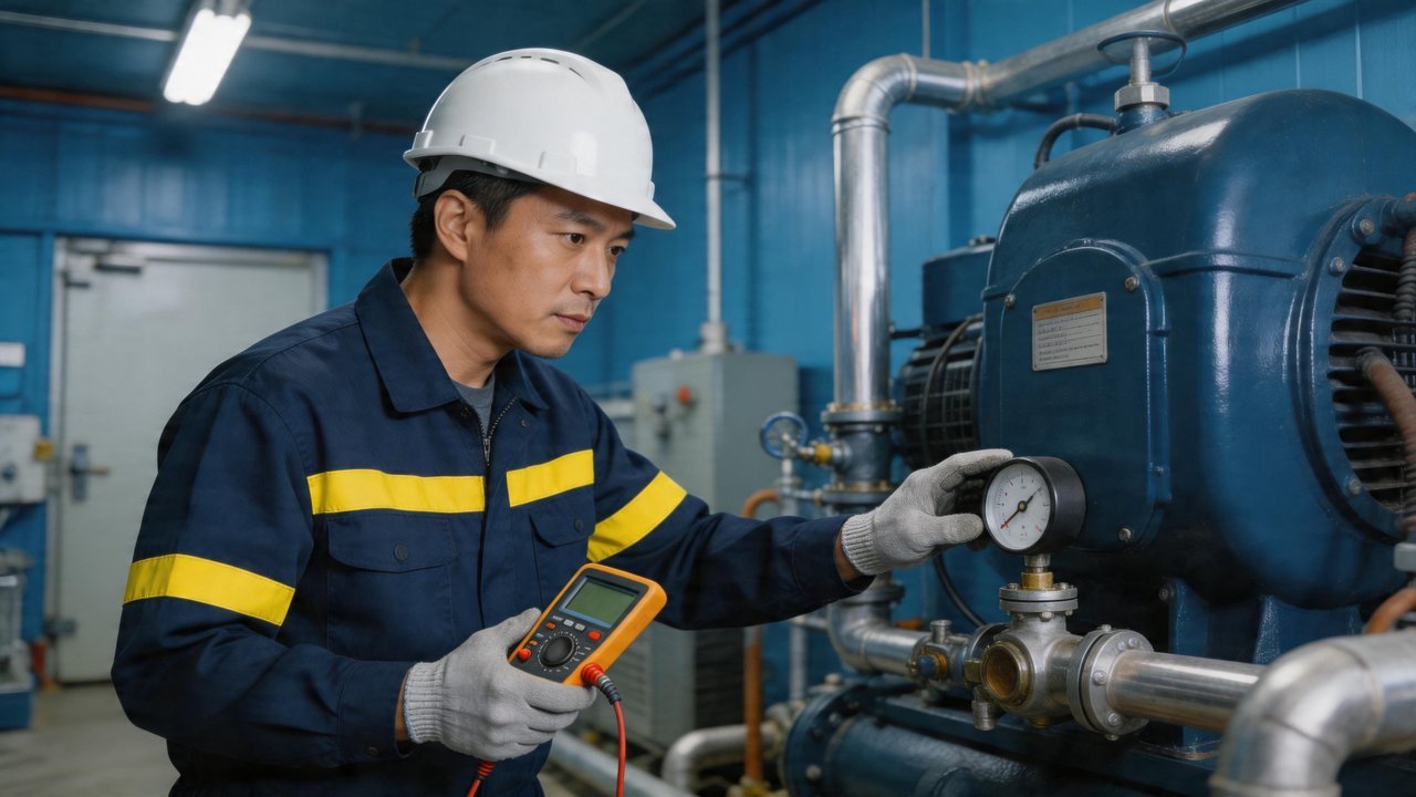 制冷维修技术人员检查设备