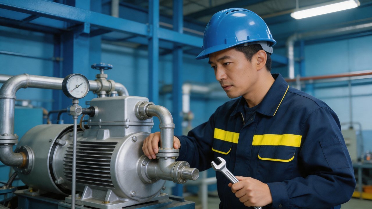 维修人员检查制冷设备