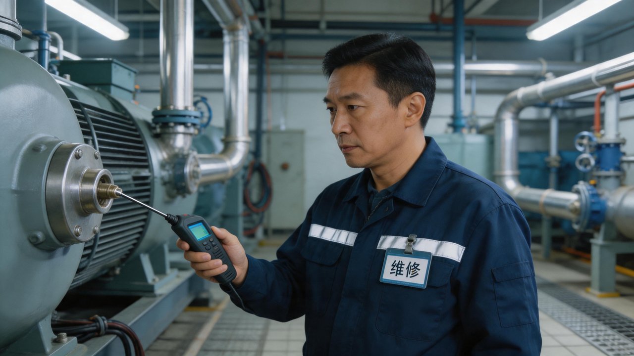 维修师傅使用检漏仪检测