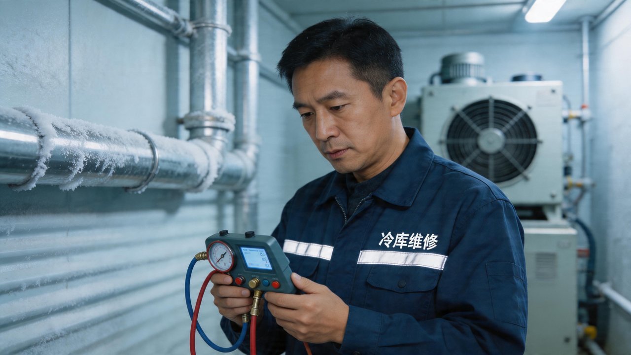 冷库维修工程师检查设备