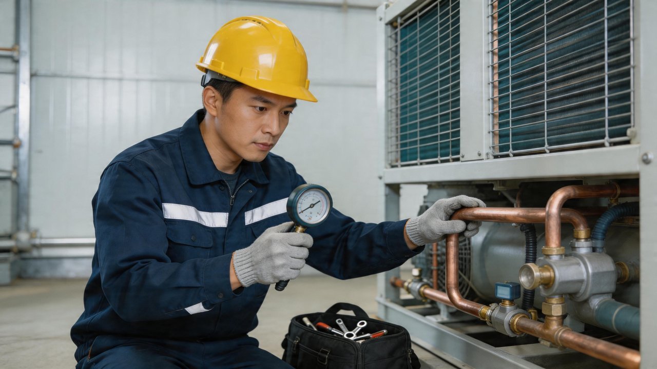 维修技术人员检查制冷设备