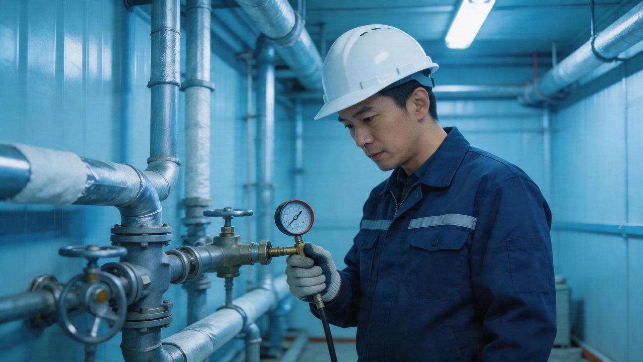 维修工程师检查制冷设备