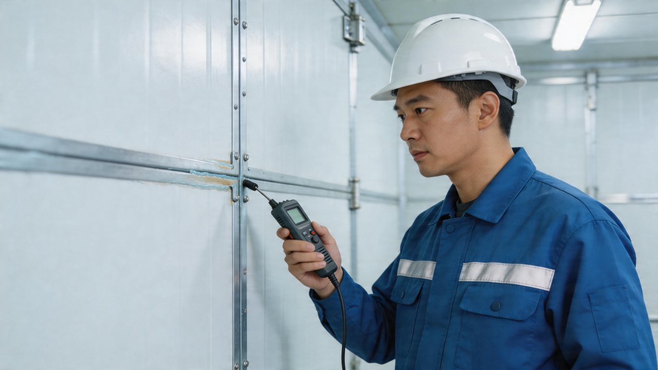 维修人员检查库板缝隙