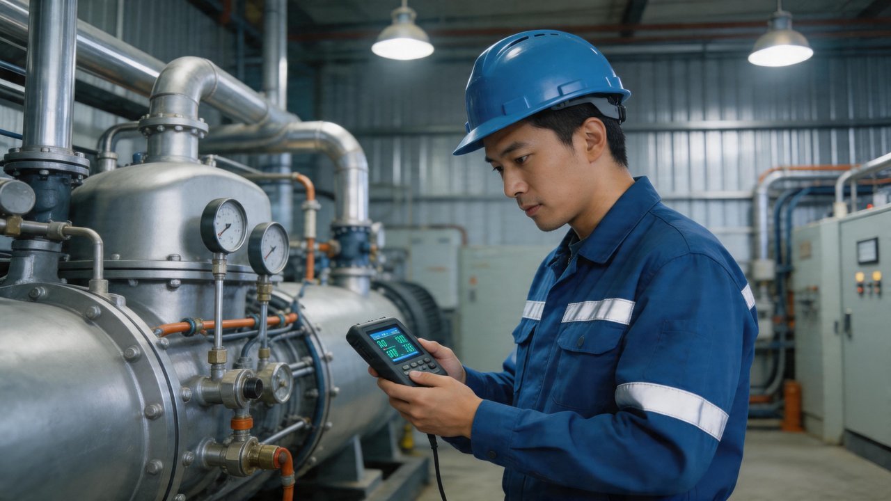 维修工程师检查制冷设备