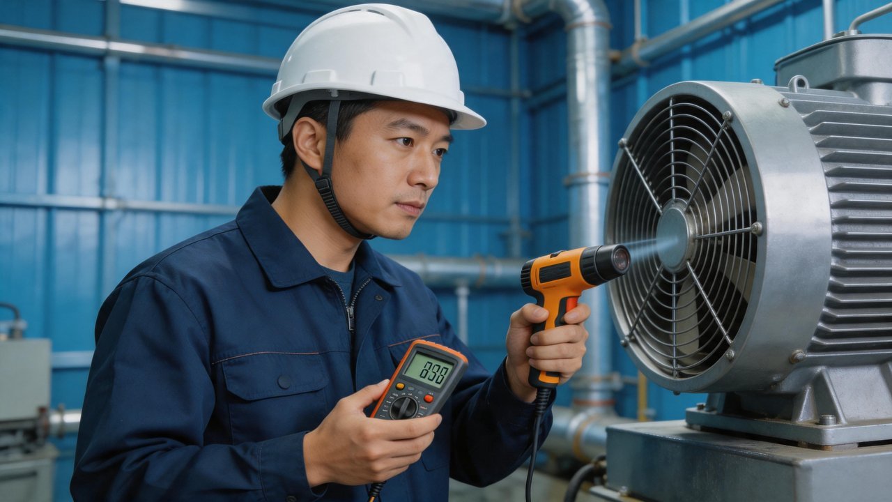 维修工程师检查风机电机