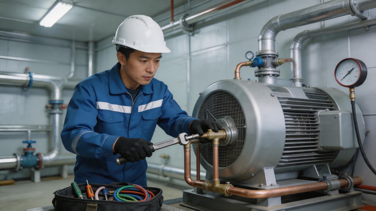 维修人员检修压缩机