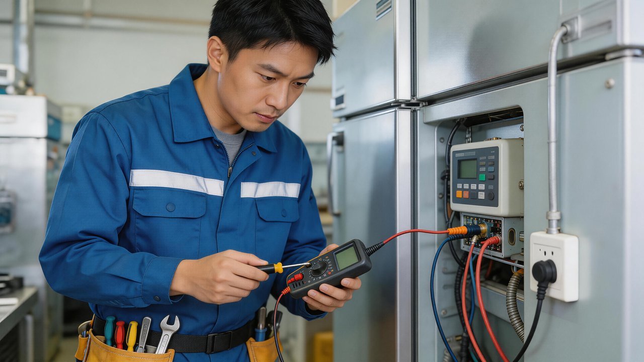 维修人员检查设备