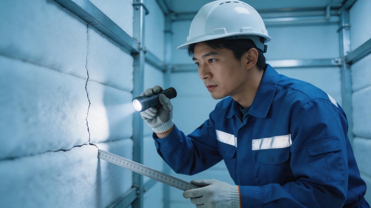 维修工程师检查保温层裂缝