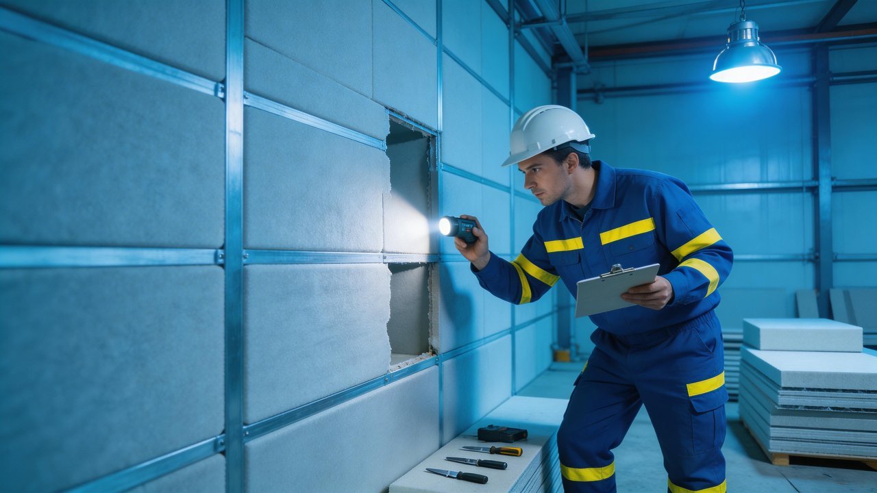 冷库保温层维修施工现场