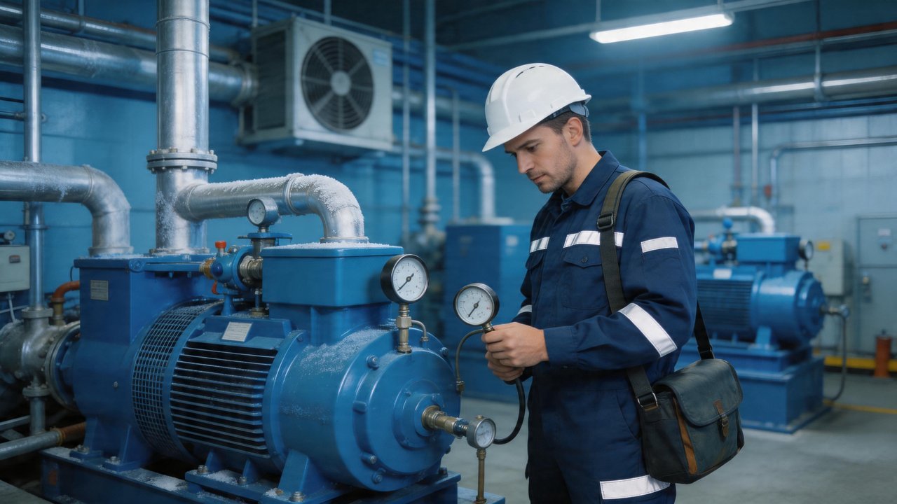 冷库维修师傅检查设备