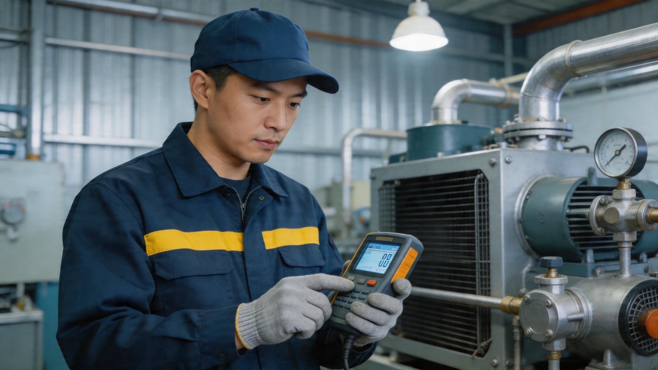 维修人员检查压缩机