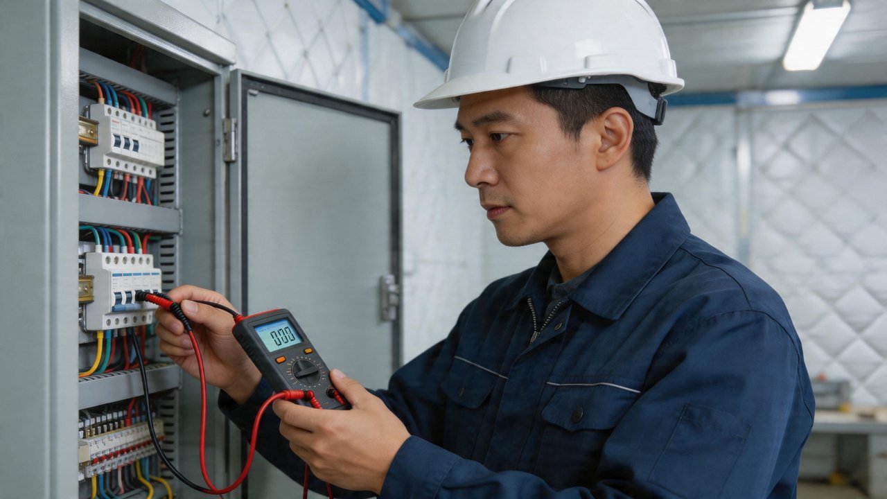 维修师傅检查配电柜