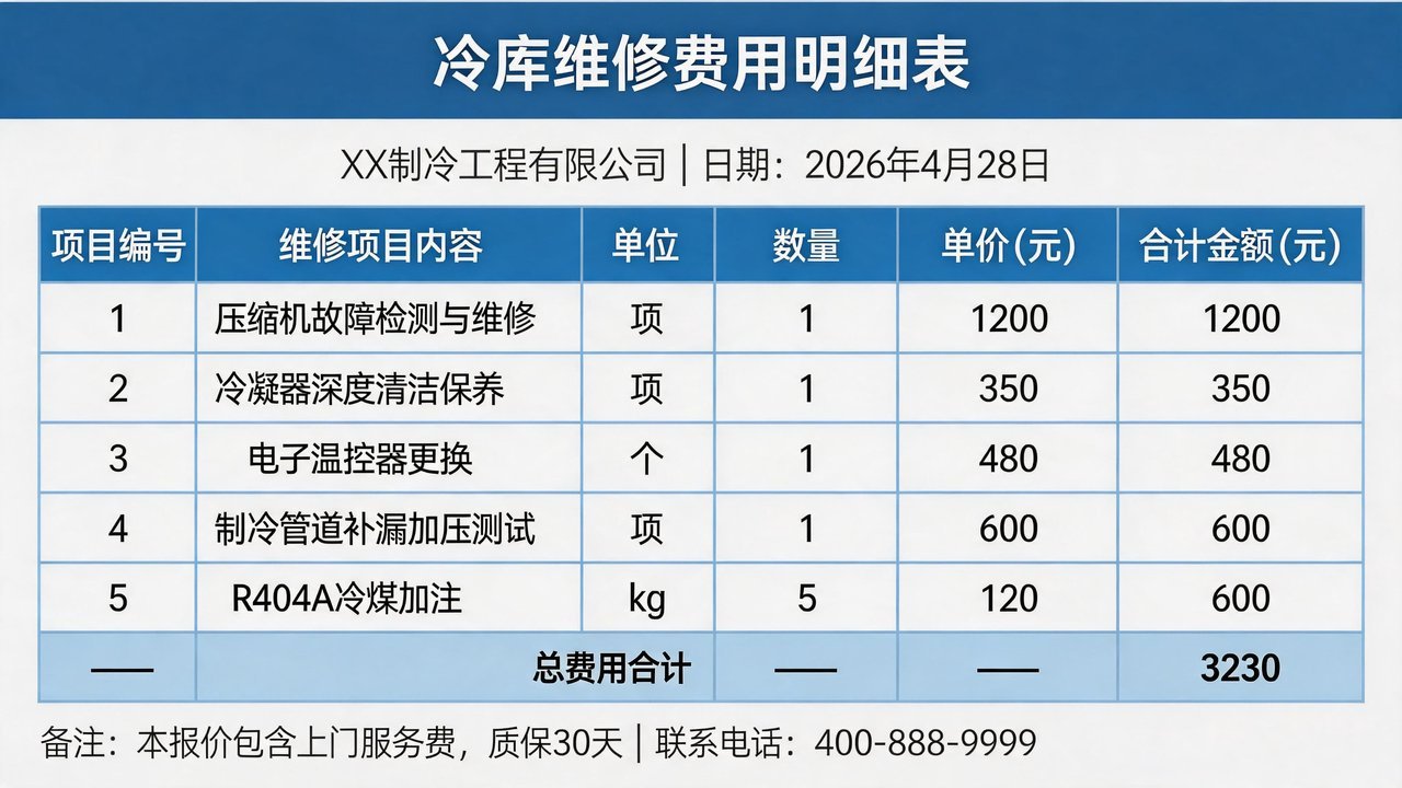 冷库维修费用明细