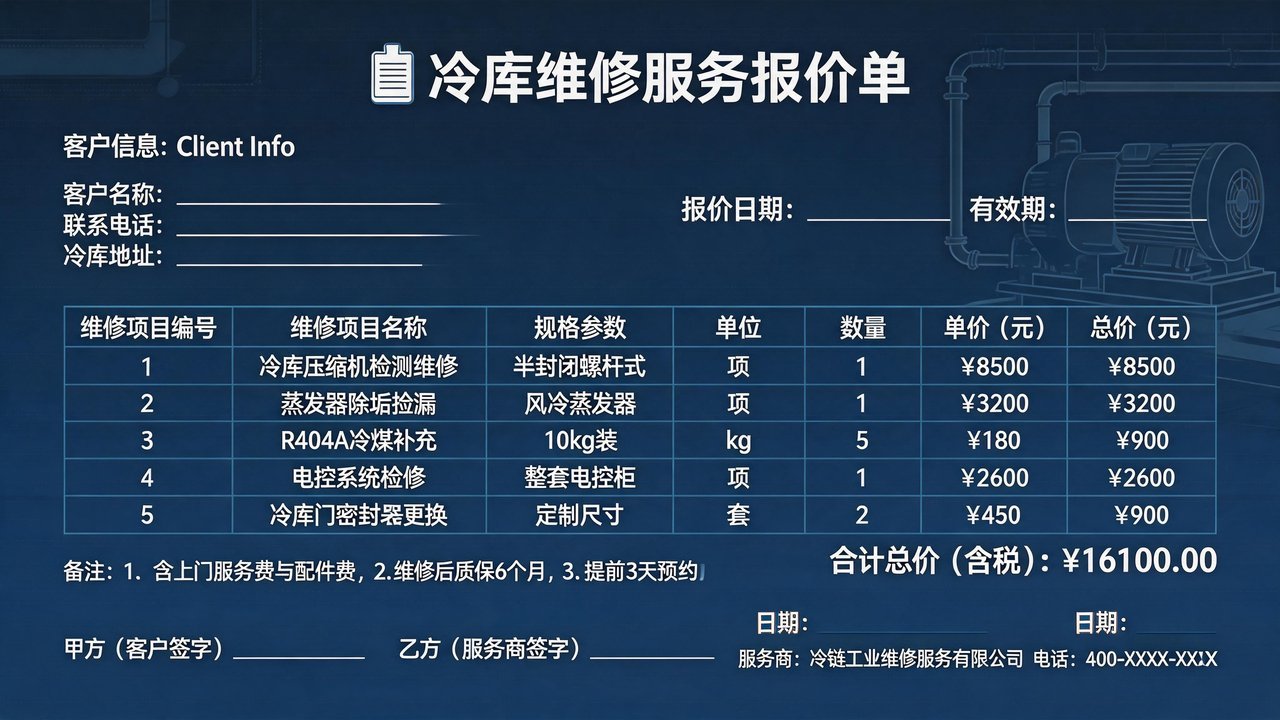 冷库维修报价单