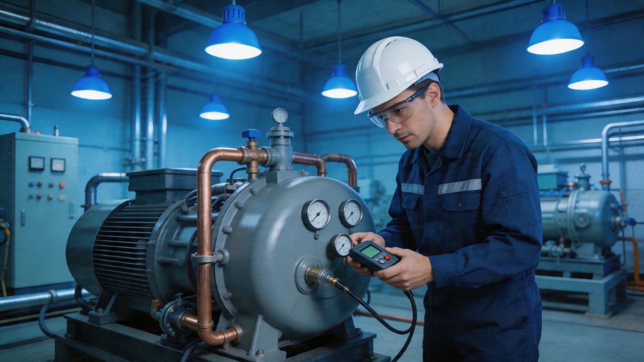 冷库维修工程师检查制冷系统