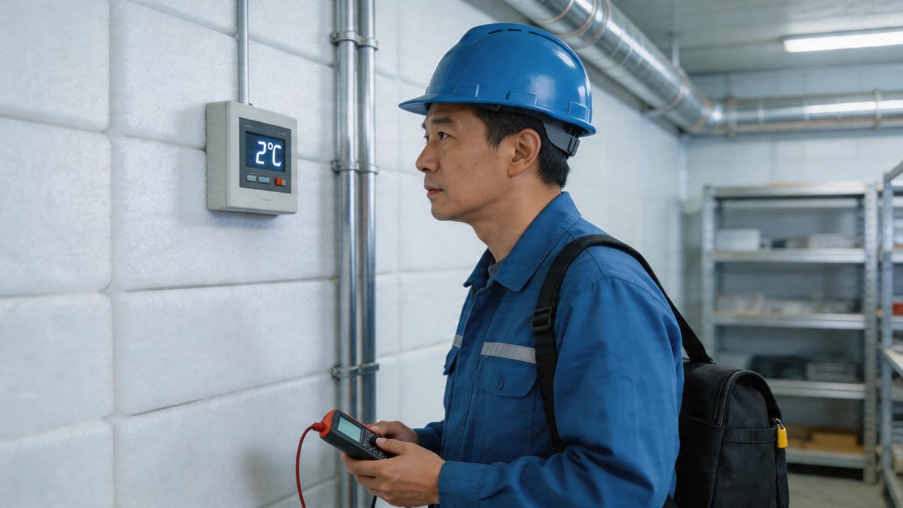 维修师傅检查冷库控制系统