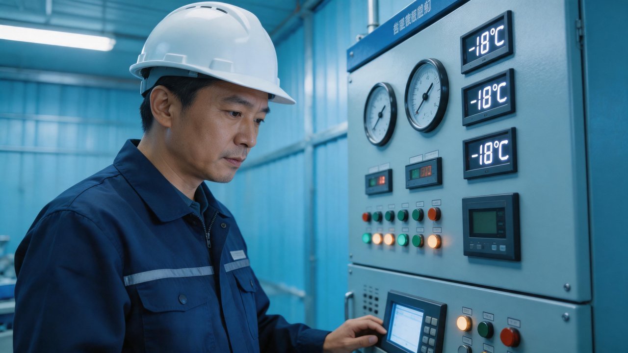 冷库管理员检查制冷系统仪表