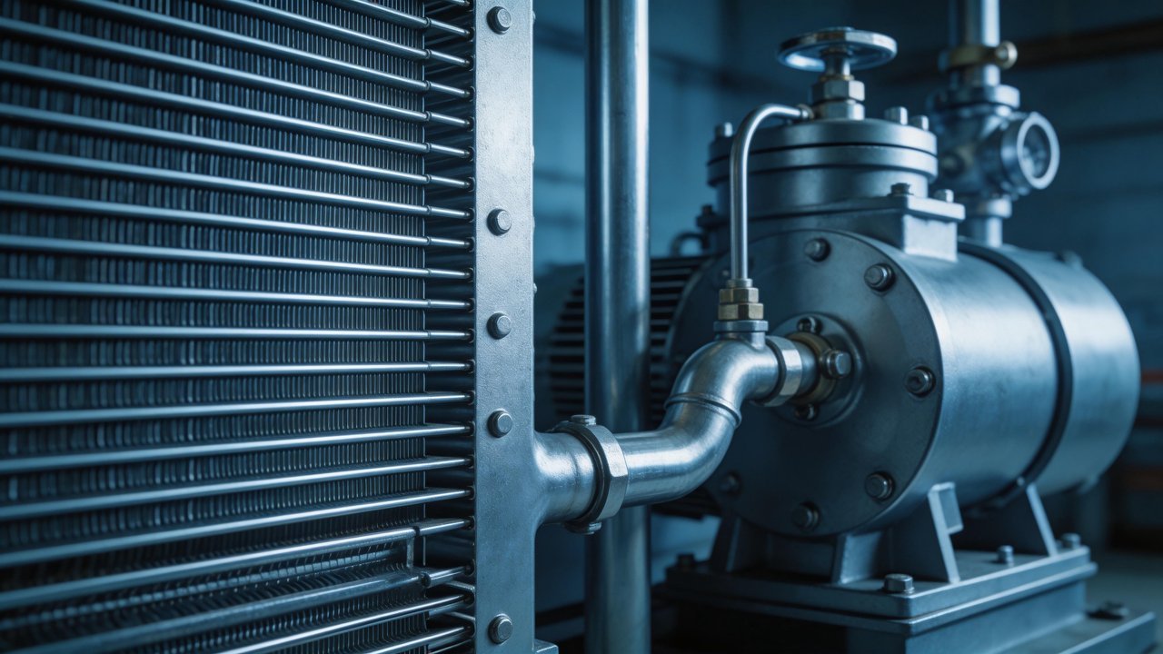 冷库压缩机和冷凝器特写