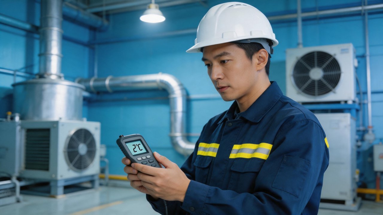 冷库巡检员检查设备