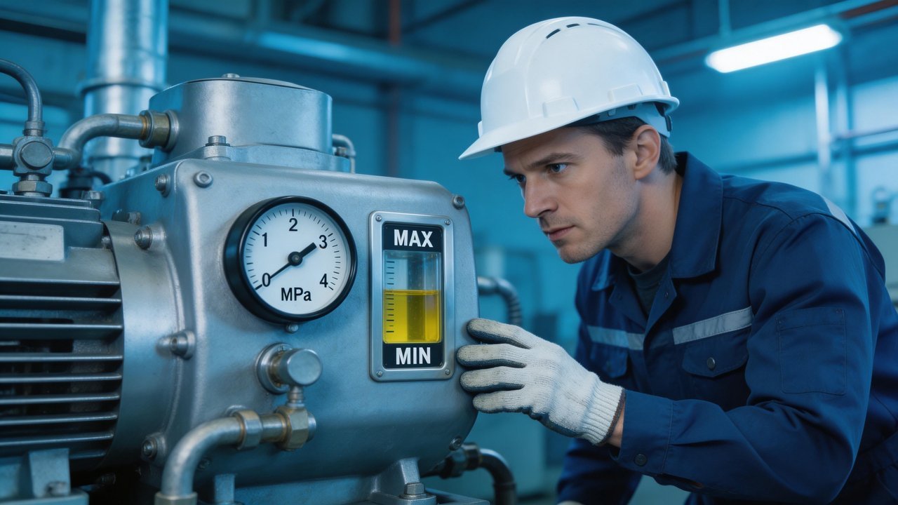维修工程师检查油压表