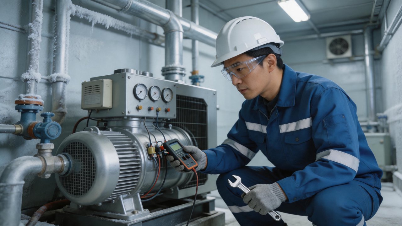 冷库维修工程师检查设备