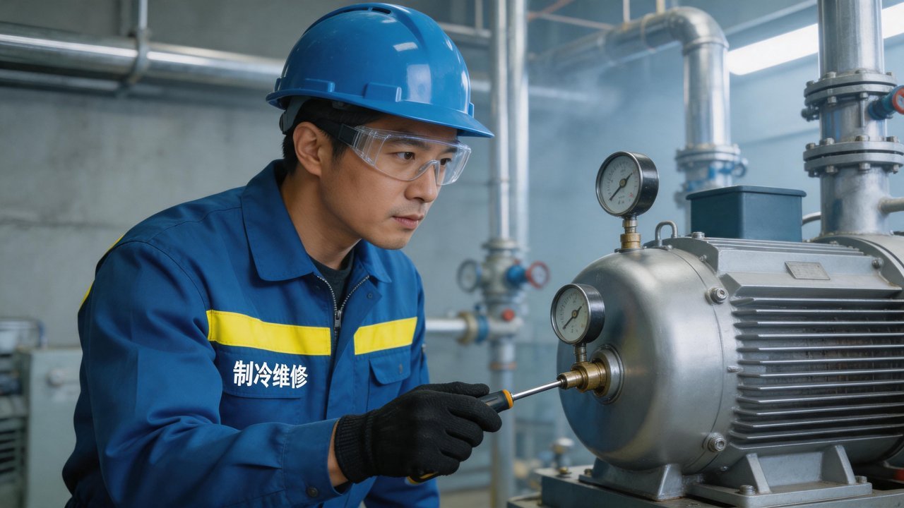 冷库维修工程师检查设备