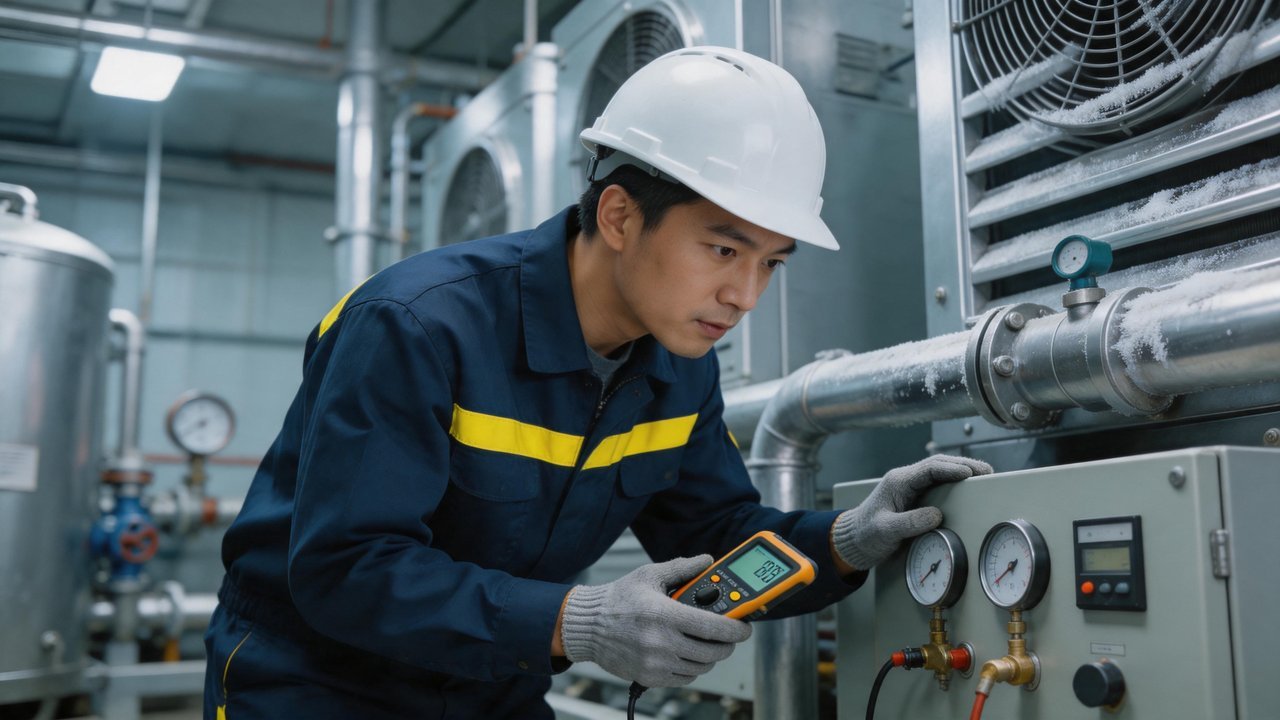 冷库维修工程师检查设备