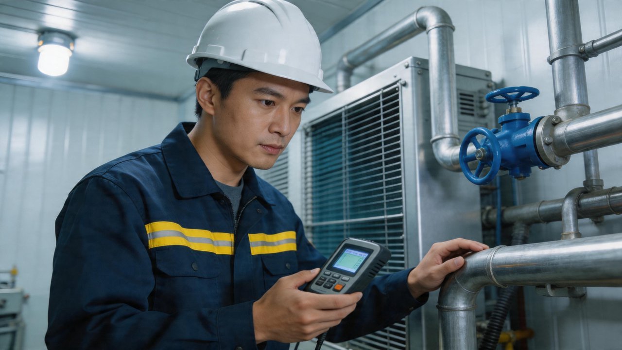 维修工程师检查制冷设备