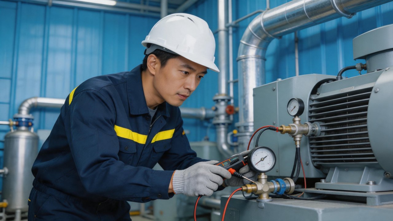 冷库维修师傅检查设备