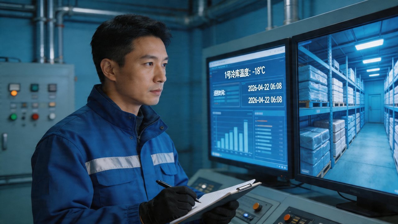 冷库巡检员记录温度数据