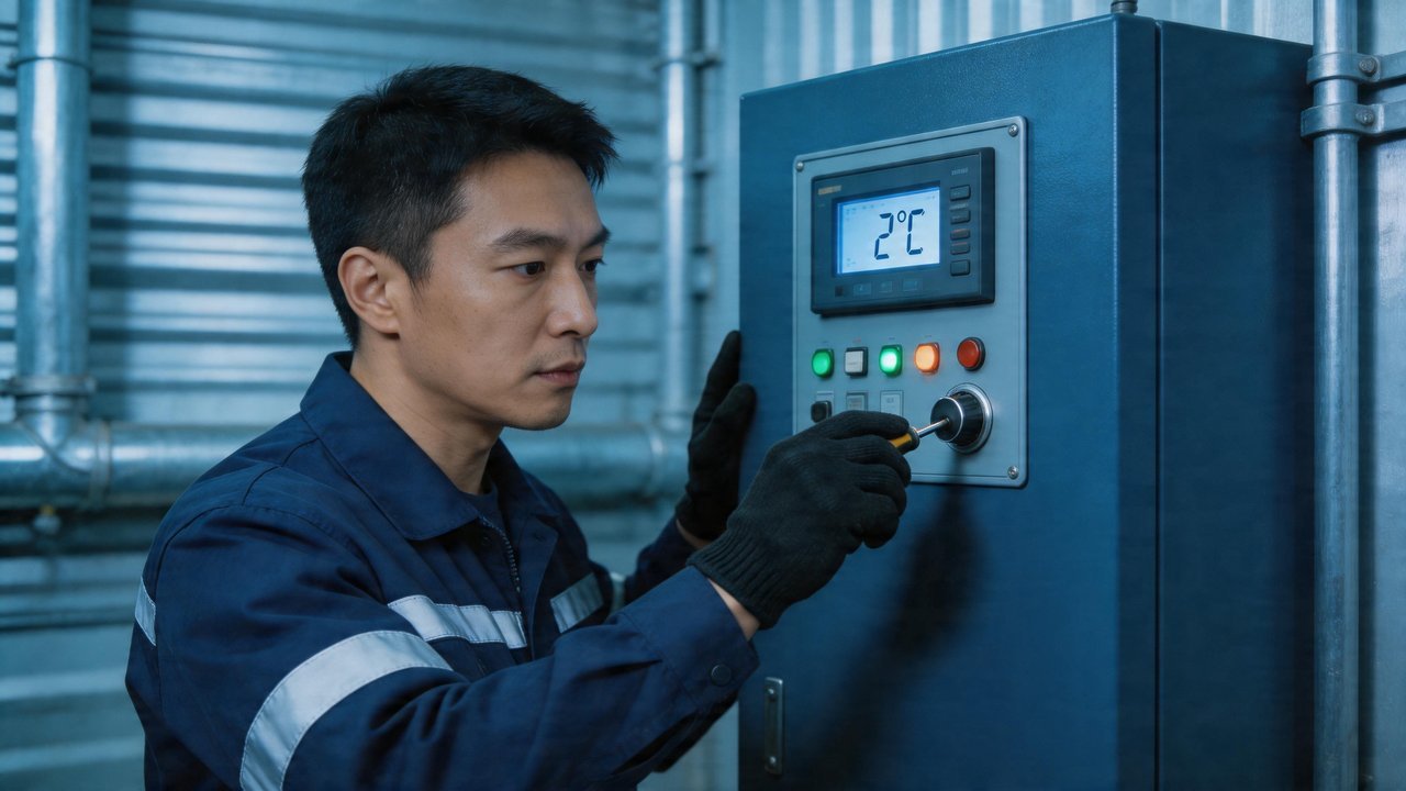 维修人员检查温控柜