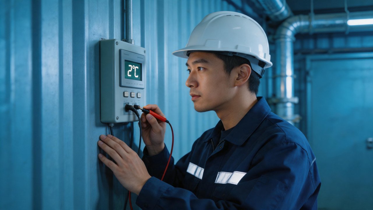 维修工程师检查温控器面板