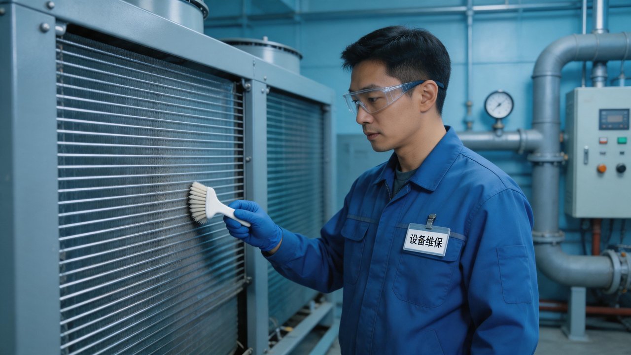维修工程师检查压缩机设备
