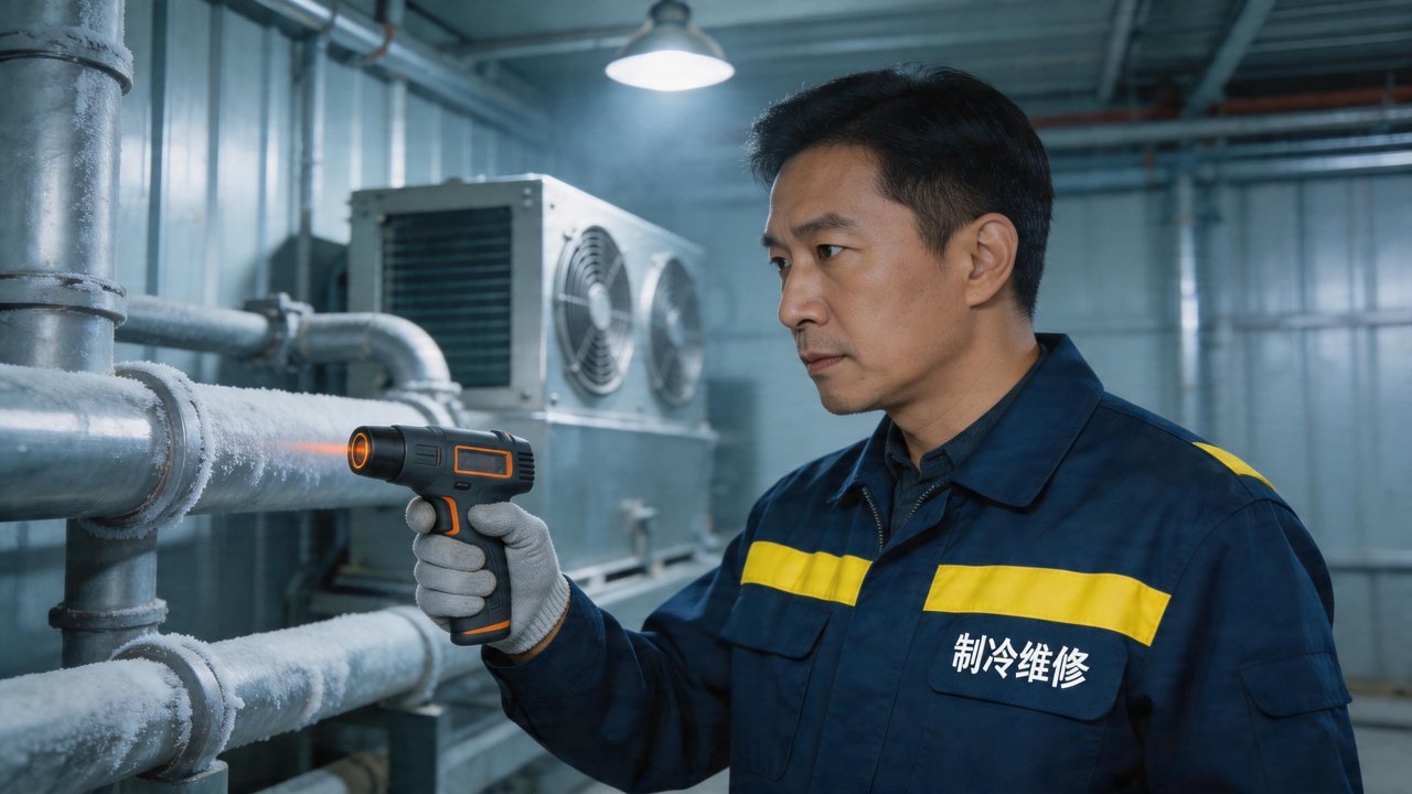冷库维修工程师检查设备