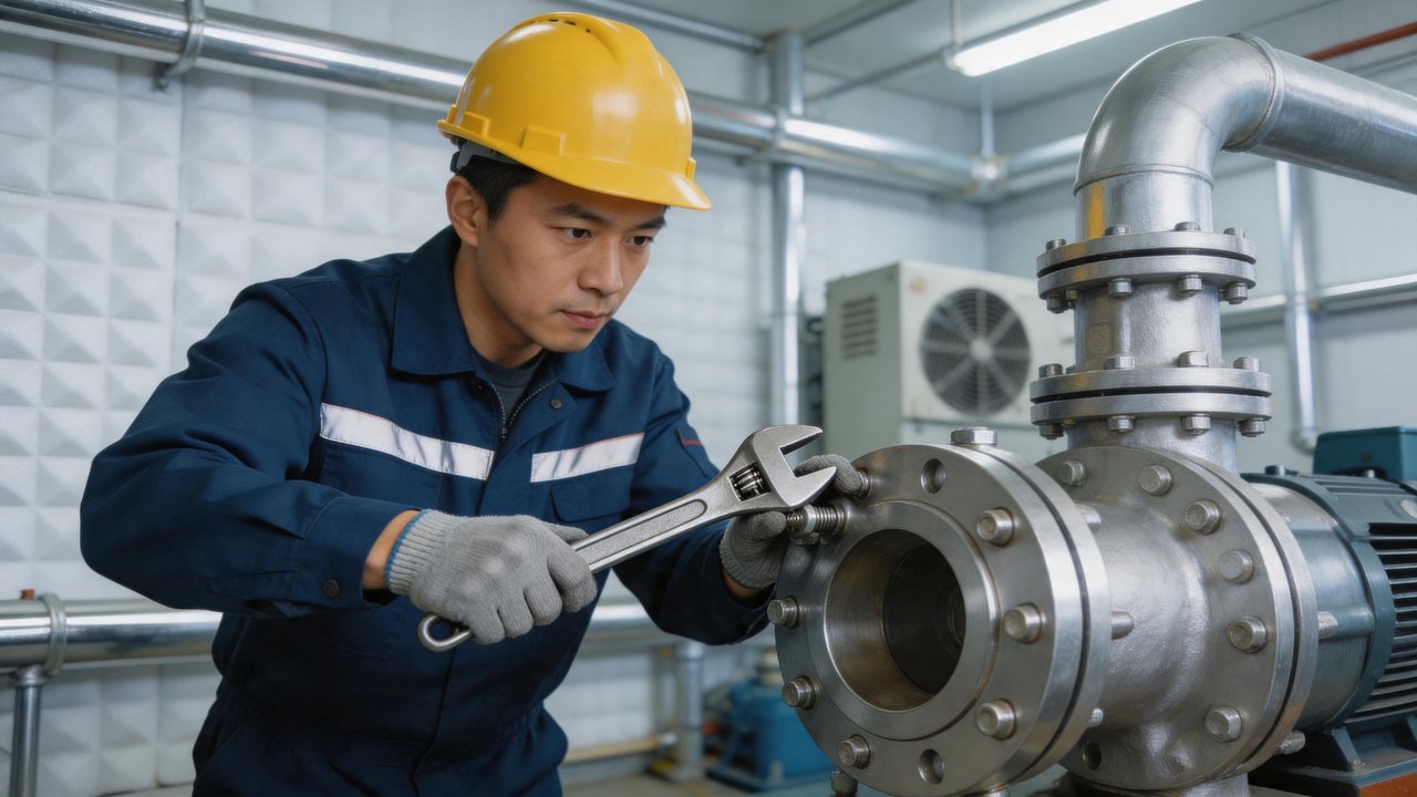 维修人员紧固阀门