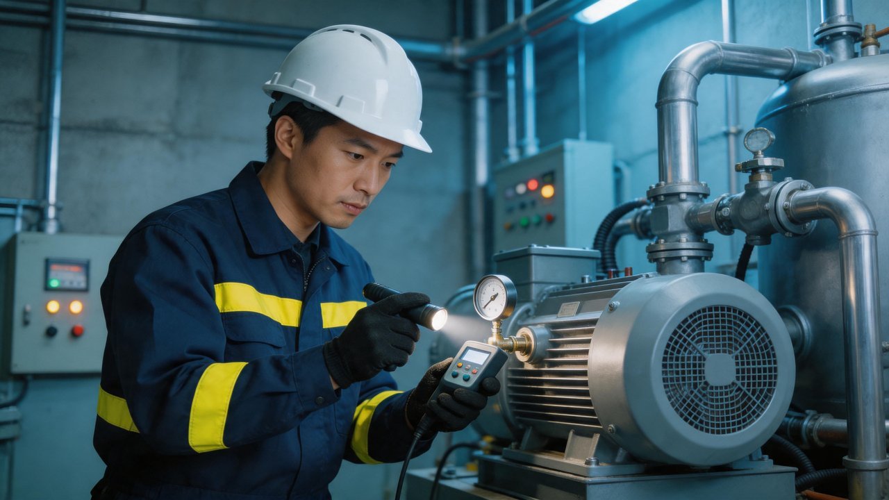 维修工程师检查压缩机组