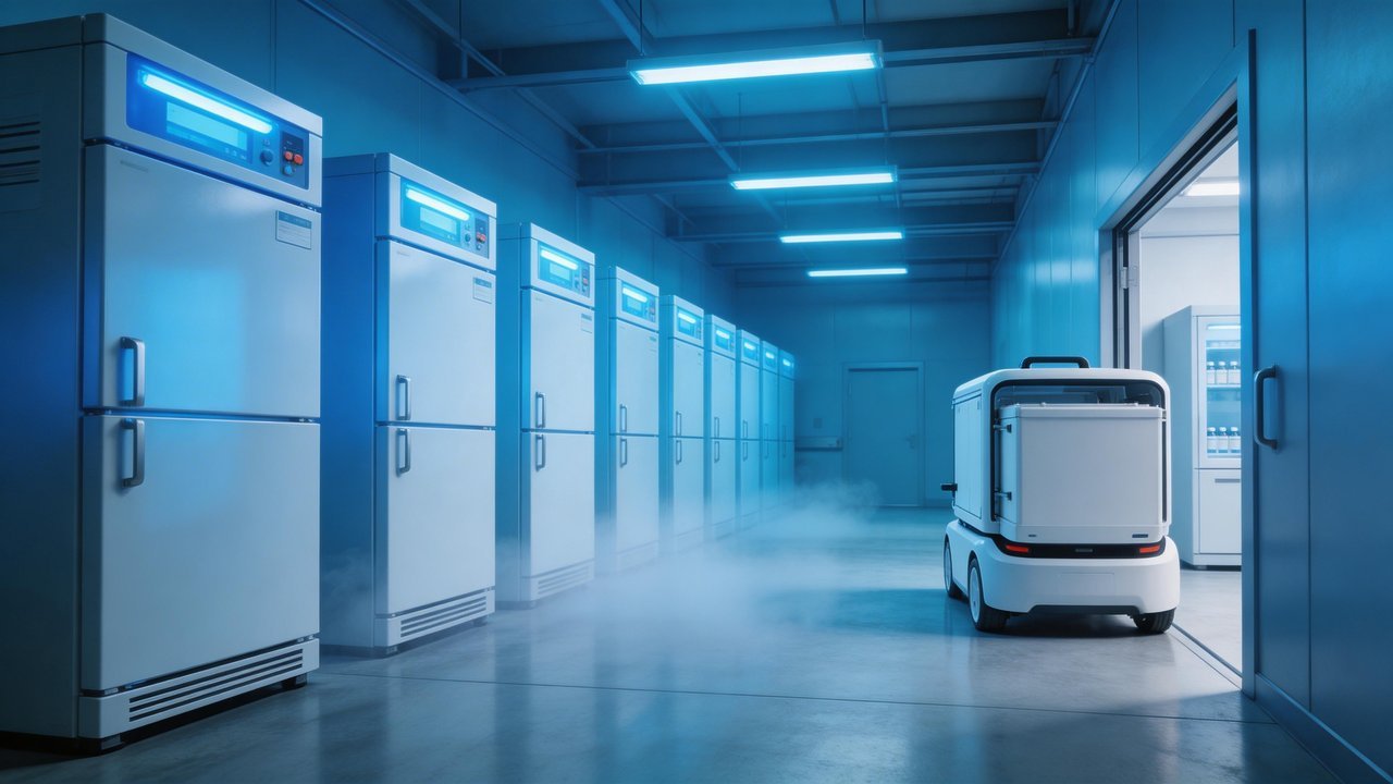 壹苗无人配送车在冷库前待命