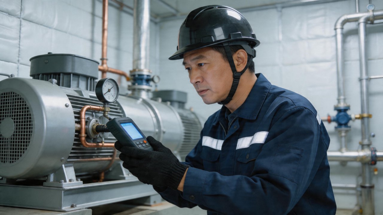 冷库维修人员检查设备