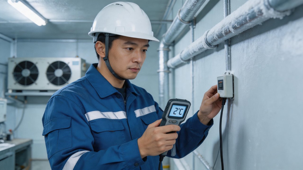 维修工程师检查温度传感器
