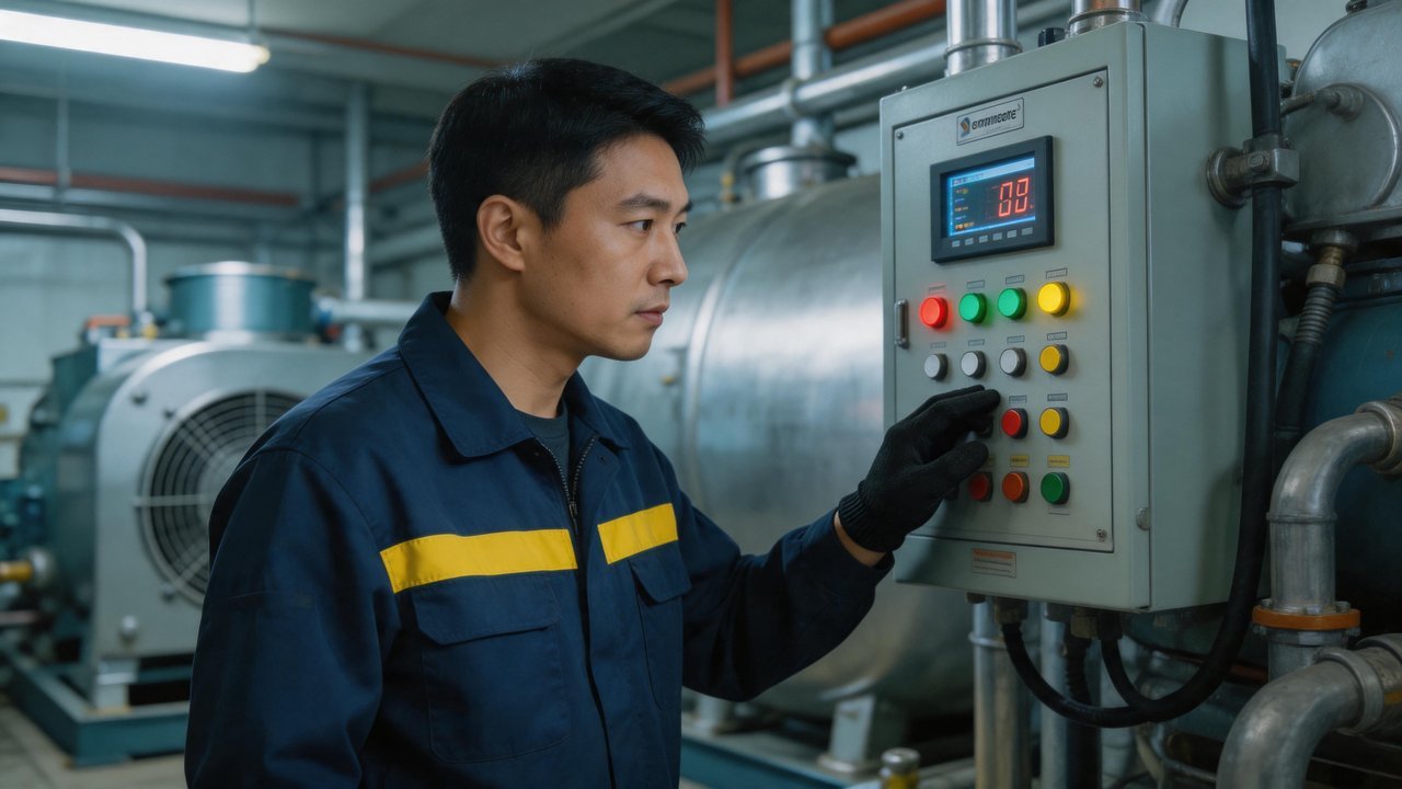 维修工程师检查控制面板