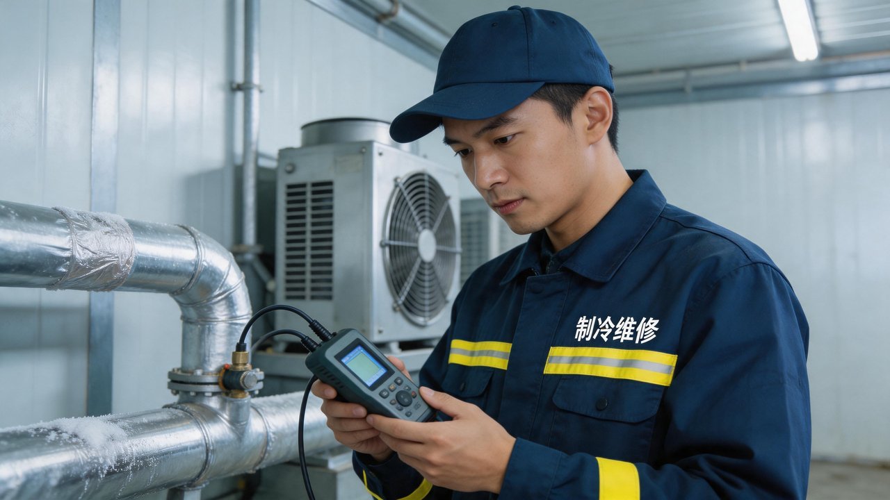 冷库维修工程师检查设备