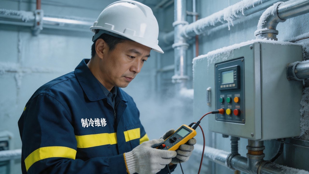 维修人员检查制冷设备