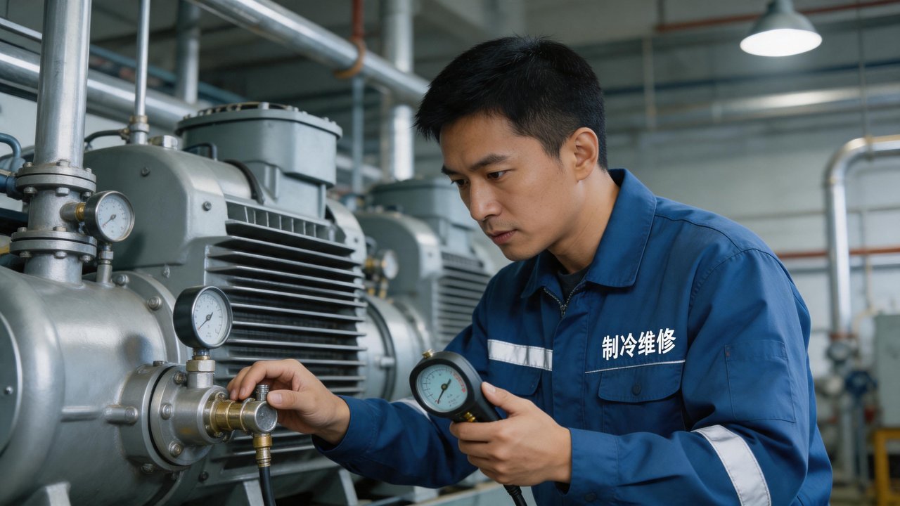 维修师傅检查压缩机机组