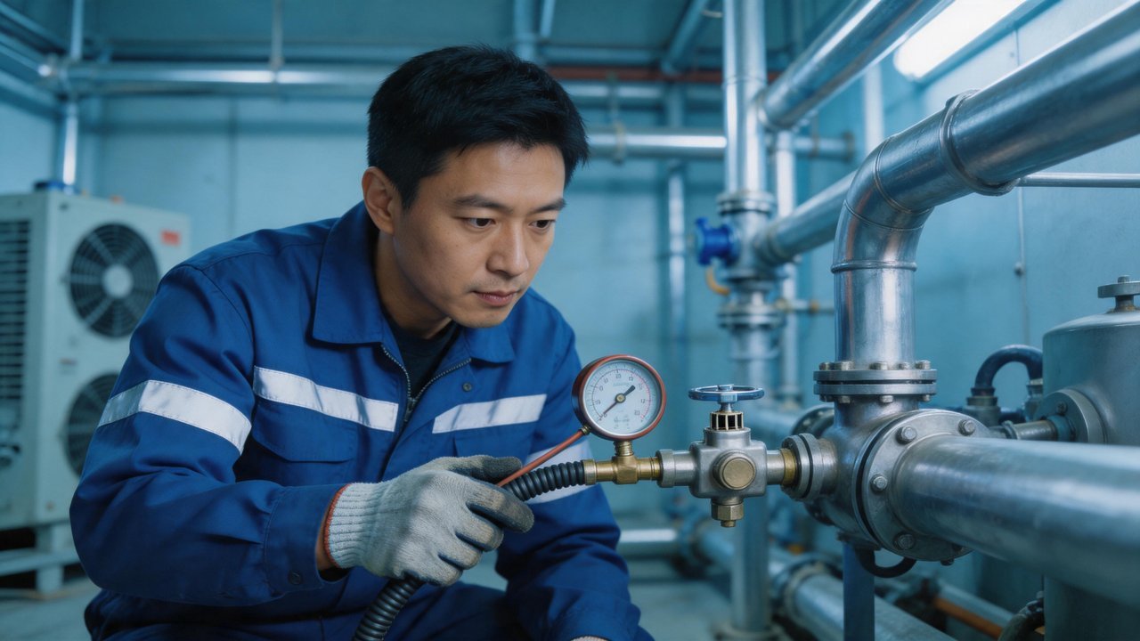 维修工程师检查制冷设备