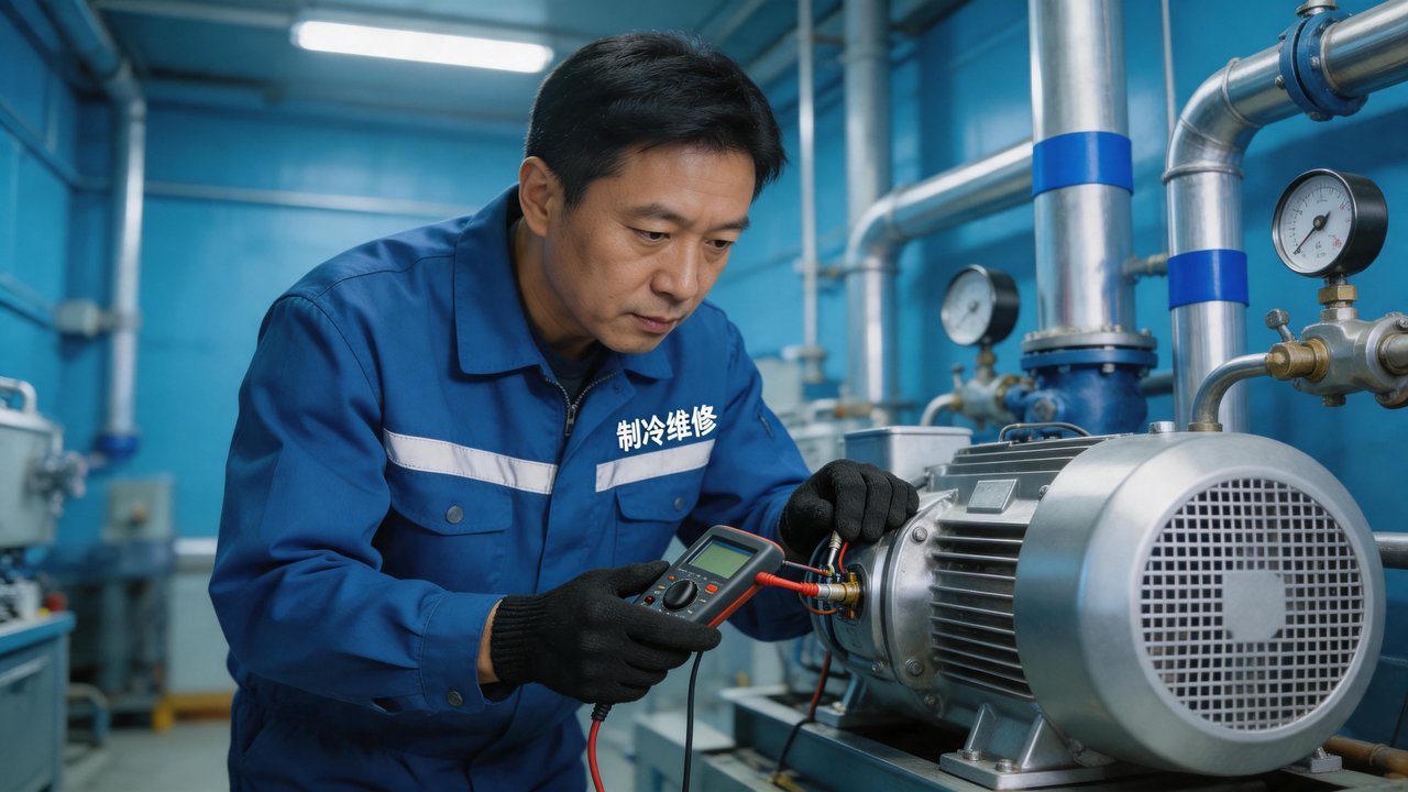 维修师傅检查冷库压缩机
