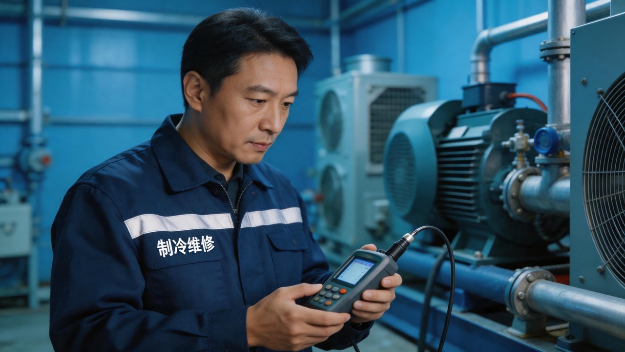 维修工程师检查制冷设备
