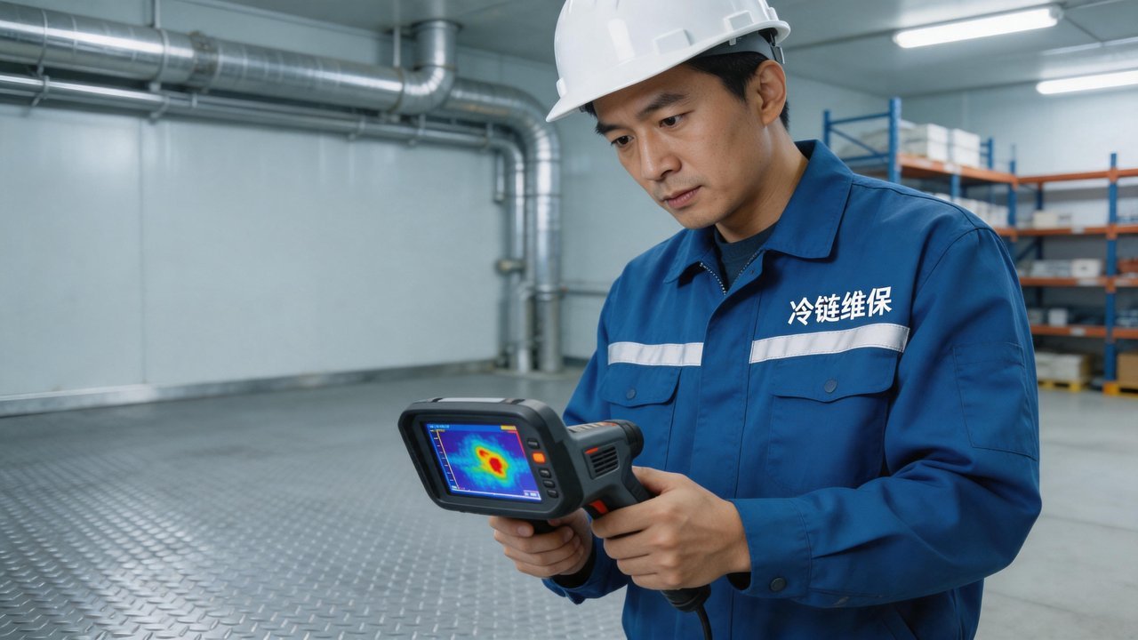 工程师用红外热成像仪检测地面