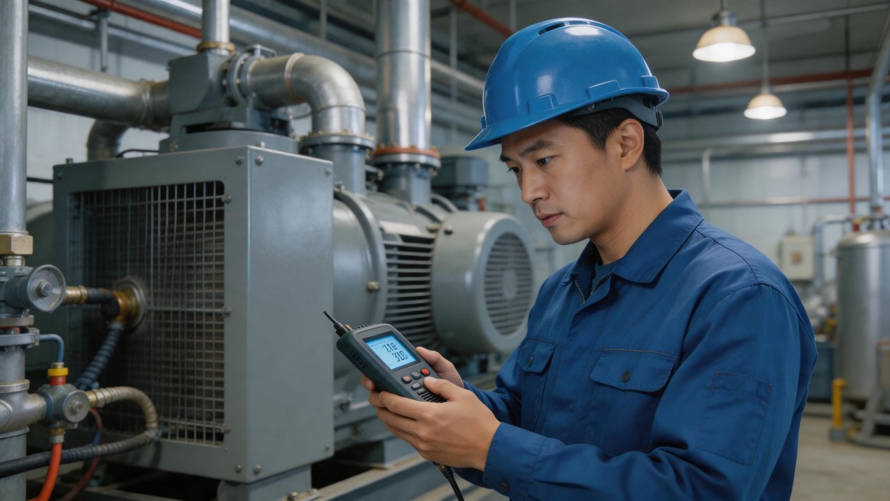中国维修工程师检查冷库设备
